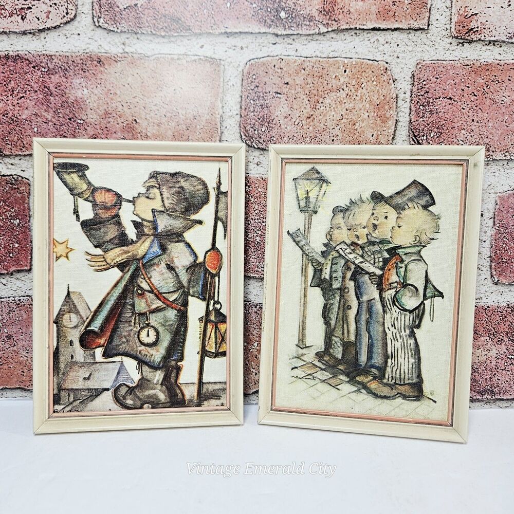 Vtg Hummel Wooden Art Plaques Set of 2 Cottagecore Mini Prints 1960s Hangings
